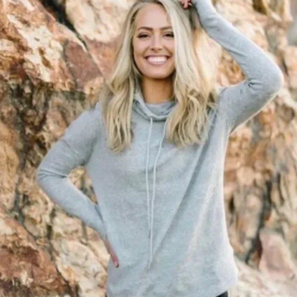 Zyia Active Light Gray Drawstring Hoodie
